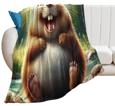 KRECDKQ Beaver Round Water Drops Sunshine Cute Ultra Soft Flannel Fleece Bed Blankets Lightweight Cozy Throw Blanket Room Decor for Couch Chair Bedroom Adults Bedding Cozy Blanket Outdoor Travel Blank