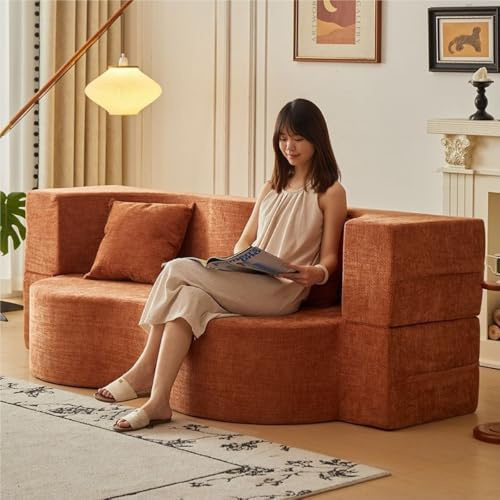 lluoqian Ingen montering, full svampsoffa, helt tvättbar dubbel modulär bäddsoffa för vardagsrum sovrum, vikbar (karamellfärg 1,8 m)