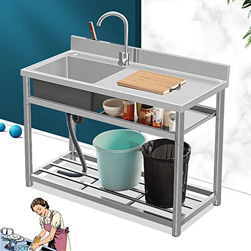 Este Fregadero Multifuncional de Acero Inoxidable Cuenta con Grifo, diseño de una Sola cubeta, Durabilidad y construcción de Calidad Comercial. Incluye una Rejilla de Almacenamiento de Doble