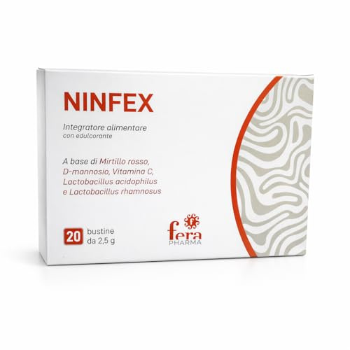 Fera Pharma Ninfex - Integratore Alimentare a base di Mirtillo rosso, D-Mannosio, Vitamina C, Lactobacillus acidophilus e rhamnosus, 20 Bustine da 2,5g