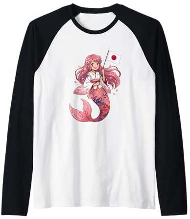 Princesa Japonesa de Sirena Sakura – Bonito Recuerdo de la Bandera de Japón Camiseta Manga Raglan