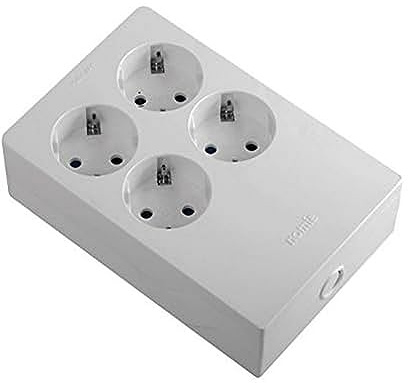 SIMON BRICO - Base Multifix, Enchufe Múltiple, Multiplicadora de 4 Tomas, 16A con Toma de Tierra, Instalación Empotrada, Pared o Superficie, 250V, Potencia Máxima 3680W, Color Blanco | Base Multifix, instalación empotrada, en pared o superficie.
