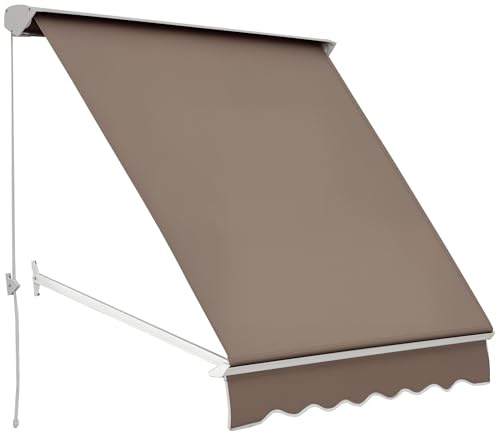 Outsunny Manuelle Markise Einstellbare Neigung Aluminium Polyester wasserdicht 70L x 180l cm Hell Taupe
