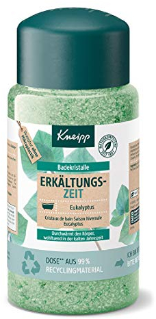Kneipp Badekristalle Erkältungszeit - Badesalz Vorratspackung - mit naturreinem Tiefensalz der Saline Luisenhall & natürlichen ätherischen Ölen aus Eukalyptus & Minze - aromakologische Wirkung - 600g
