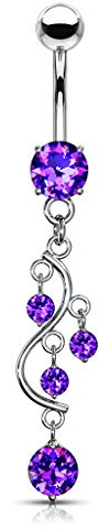 Paula & Fritz® Bauch-nabelpiercing Chirurgenstahl Wein-Rebe Anhänger Zirkonia 10-mm Stab-länge Silber Gold Banane Bauch-Piercing Bananabell Nabel-Piercing