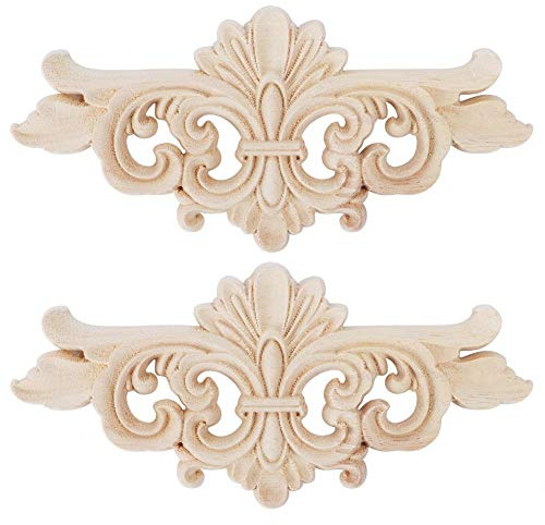 Decalcomanie in Legno Intagliato 2 Pezzi Motivo Fiore Fondo Piatto per Superfici Lisce Adesivi Decorativi per Mobili Porte Armadietti, Decorazione Interna Facile da Installare