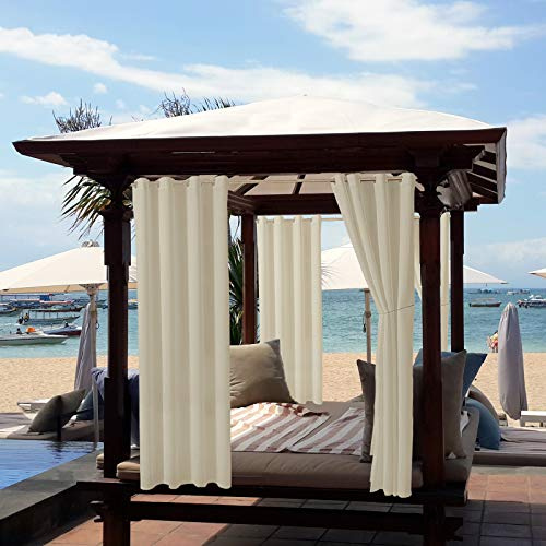 Outdoor Vorhänge Wasserabweisend, UV Schutz Outdoor Vorhang mit Ösen,Winddicht Blickdicht Vorhang Innen und Außen Gardinen für Garten Hof Balkon (2 Stücke/ 132 X 213cm, Beige)