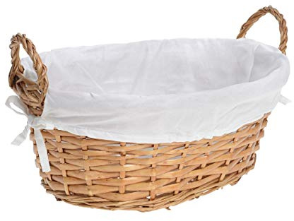HERSIG - Bandeja Mimbre Natural | Cesta Mimbre Ovalada con Forro y Asas - 35 x 25 x 17 cm