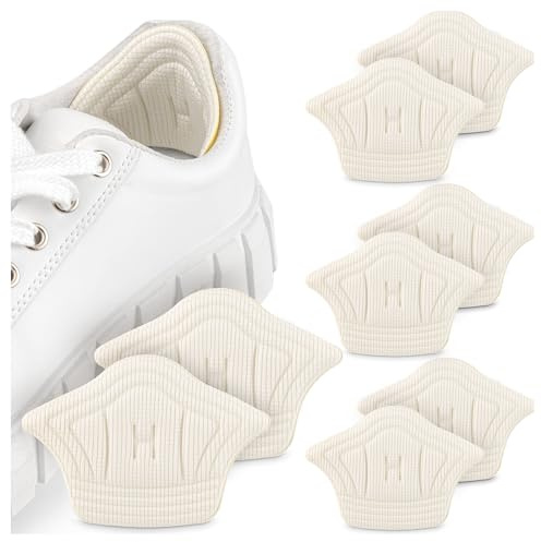 SULPO Fersenpolster für zu große Schuhe -Passt in fast jeden Schuh - Selbstklebend dank starken Klebepads, zuschneidbar - Einlagen aus Baumwolle & Schwamm - 4 Paare (Weiß, 5 mm)