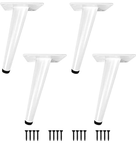 SIVIKIO Möbelfüße 4 Stück Möbelbeine Kegel Schräg/Vertikale Möbelfüße Edelstahl mit rutschfeste Gummibasis DIY für TV-Schrank Bett Sofa Badschrank (Höhe-20CM (8), Weiß-Schräg)