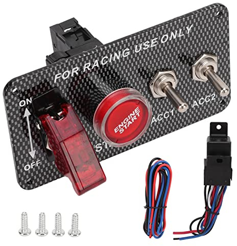 Interruttore a levetta di avviamento del motore, kit pannello interruttore di accensione 12V 30A con pulsante di avviamento del motore Stile in fibra di carbonio universale per auto da corsa
