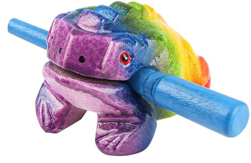 GOGHOST 8,9 cm Frosch Guiro Raspel Holzinstrument (gemalter Regenbogen) | Handgefertigte Holzklärmmacher Musikfrösche Percussion Holzblock Instrumente für Erwachsene