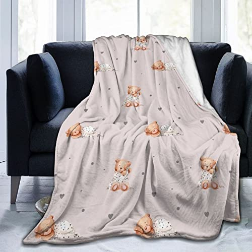 Perinsto Coperta in pile con orsetti carini, ultra morbida e calda, per tutte le stagioni, decorativa, per letto, sedia, auto, divano, camera da letto, 203 x 152 cm