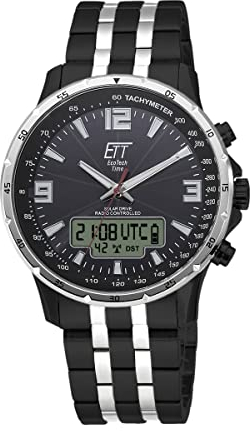 ETT Eco Tech Time Funk Solar Weltzeit Herren Uhr Chronograph mit Edelstahl massiv Armband EGS-11568-21M