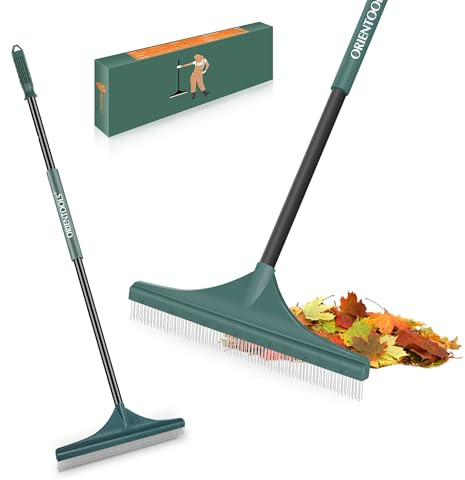 ORIENTOOLS Kunstrasenbürste Kunstrasenrechen mit Stiel draußen Grasrechen mit faltbarem leichtem Stahlgriff 130cm Straßenbesen für Tierhaarentfernung