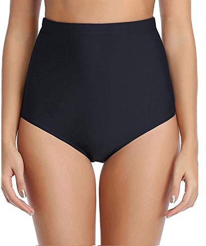 Blingko Bas Maillot De Bain Taille Haute pour Femme Élégant Bikini Taille Haute Ruched Bikini Slips Couleur Unie Triangle Short de Bain Amincissant Gainant Ventre Plat A9Noir