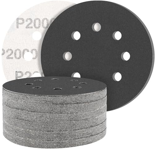 STEBRUAM 50Stück Schleifpapier 125mm Klett 2000 körnung Eexzenterschleifer | Profi Trocken Nass 125 Schleifscheiben p2000 Set für 8 Loch Rund Exzenter Schleifer, Schleifpad für Holz Metall und Auto