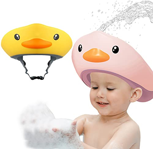 JAHEMU Baby Duschhaube Sicherer Shampoo Cap mit Verstellbare Entenküken Form Haare für Augen Ohren und Gesicht 2 Stück