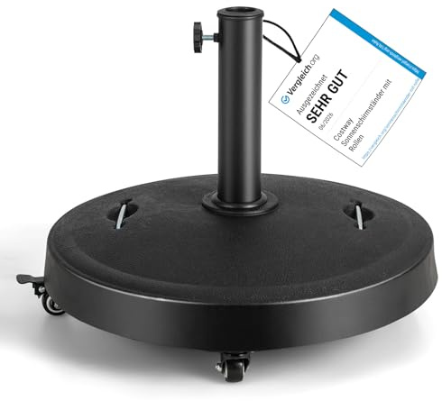 COSTWAY 23 kg Sonnenschirmständer mit Rollen & Griffen, Schirmständer für Schirmstangen von 38/48 mm, Ø52 cm Marktschirmständer Sonnenschirm Ständer für Garten, Balkon