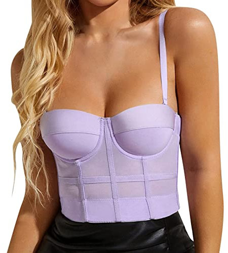 LOIJMK Top de corsé para mujer, corsé ajustado, con tirantes, Z01 lila., XS