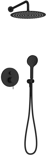 Jacob Delafon - Pack Robinetterie Douche Encastrée Mécanique METRO - Kit Tout-en-Un - Tête Ronde 30cm - Douchette 3 Jets - Finition Noir Mat - E38679-BL