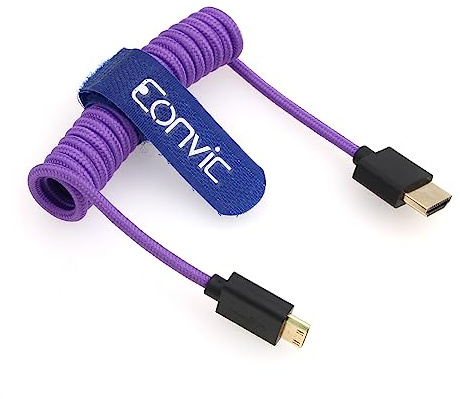 Eonvic 2.1 8K HDMI auf Micro HDMI Kabel High Speed Thin HDMI Male to Male Extender Lila Spiralkabel für Sony Alpha III Atomos Ninja V (HDMI-Micro HDMI, lila geflochtenes Spiralkabel)