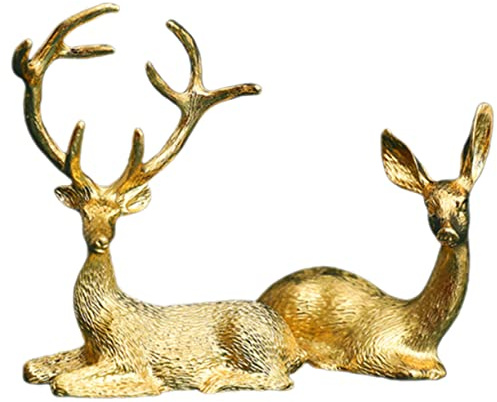 HOMSFOU 2 pezzi Sculture di Cervi Renne, Statuetta da Scrivania, Mini Cervi, Statue di Animali da Fattoria, Feng Shui, Decorazioni per Soggiorno, Metallo, Decorazione per Camera da Letto, Candeliere