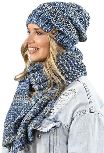 Alur Mütze Damen Beanie mit Schal Set Wintermütze Strickmütze - Warme Elastisch Elegant Winter Mütze Schal Eko - Weiches Garn Stilvoll Universell Warm