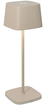 Zafferano, Lampada Ofelia, Lampada da Tavolo Ricaricabile e Senza Fili con Controllo Touch, Utilizzabile anche come Lampada da Esterni, Dimmer, 2200-3000 K, Altezza 29 cm, Colore Sabbia
