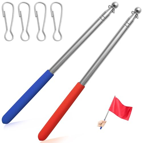 Juyibaao 2 Pezzi Asta Telescopica Bandiera de 1,6M, Asta della Bandiera Acciaio Inox con 4 Clip, Asta Bandiera Portatile con Maniglia Antiscivolo per Insegnante Guida Turistica Campeggio Stadio