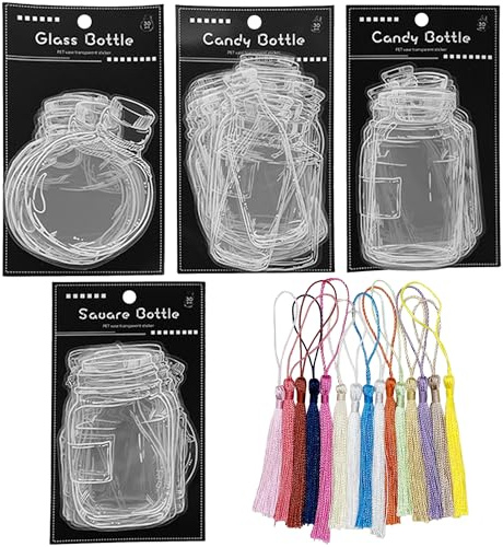 Woohome 120 Stück transparente Lesezeichen für getrocknete Blumen, 4 Stile, transparente Trockenblumen, Markierungen, Blumen, transparent, mit Quasten, für Marken, DIY-Seiten