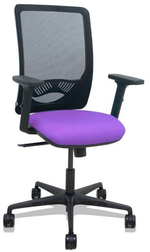 Zulema - Silla de Oficina ergonómica con Mecanismo sincro, Brazos 2D- Respaldo de Malla Transpirable en Color Negro y Asiento tapizados en Tejido Bali Color Lila. Ruedas de Nailon de 65mm