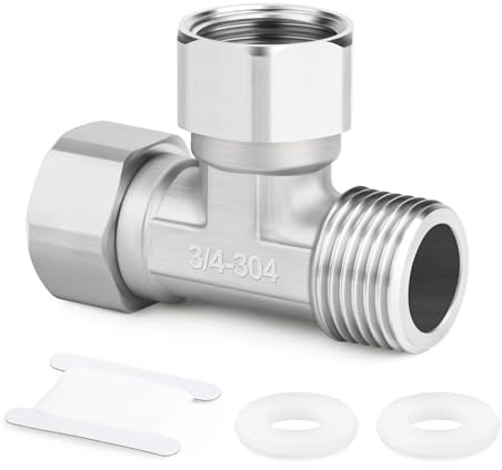 ERGAOBOY 1 Stück 304 Edelstahl 3 Wege Links&Oben 2 Enden Flexibles bewegliches T-Stück, 3/4 T-Außengewinde Überwurfmutter für Sprayer, eckiges Ventil, Dusche Arm