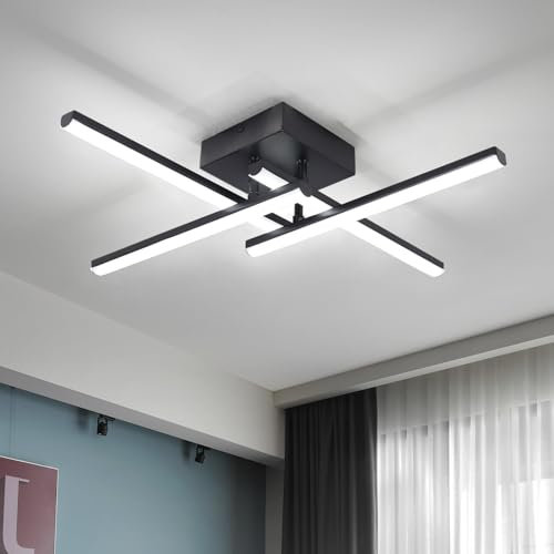 EIDISUNY Modern Ceiling Light LED, 24W Black Ceiling lamp 4 Built-in LED Boards, 6500K Cool White Elegant Design Ceiling Light Fixture for Bedroom Hallway Living Room Dining Room Corridor Kitchen