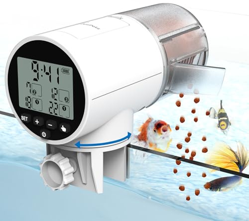 JuzPetz - Mangiatoia automatica per pesci | Display digitale e impostazioni programmabili | Mangiatoia automatica per acquari | Accessori per acquari |Bianco