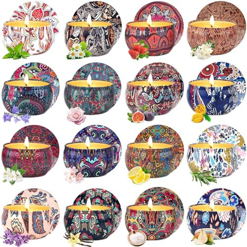 16Stück Duftkerzen Set, Duftkerzen Geschenkset für Frauen, Duftkerzen Im Glas, 180 Std 100% Soja-Wachs, Tragbare Reise Zinnkerzen für Stressabbau, Geschenkeset für Weihnachten & Geburtstag