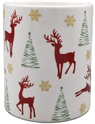 PAULGOS Kaffeetasse, Tasse mit Weihnachtsmotiv Rentier, Geschenk für Weihnachten, Rentier, Reindeer, Wichtelgeschenk, Kaffeebecher, Weihnachtstasse, Weihnachtsbecher, weiß, 325ml