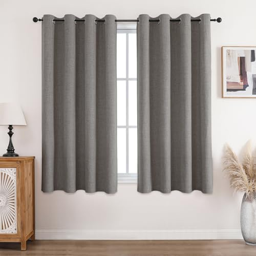 CUCRAF 100% Blackout Curtains Charcoal Grey 54 Inch Drop 2 Panels Soft Texture Energy Saving Sun Blocking Thermal Eyelet Curtains for Bedroom Living Room 52 X 54 Inch