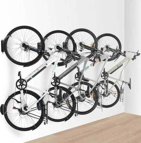 WUDLEP 4 Stück Platzsparender Stabiler Wandfahrradständer, Fahrradaufhänger für den Innenbereich, Drehbare, Organisationslösung für Haus und Garage，66lbs/30KG
