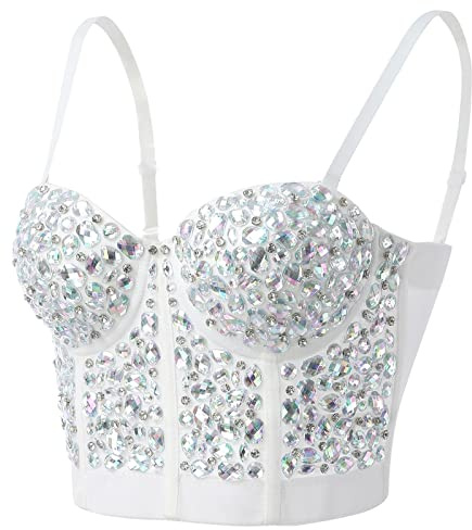 Pailletten Bustier Crop Top Damen Push-up BH Glitzer Korsett Top Pailletten Diamanten Korsagen Bustier Perlen Corsage Clubwear Dessous Tank Tops Glitzernde Korsett BH Party Rave Outfits