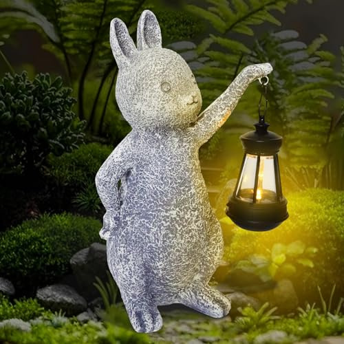 Libershine Sculptures et Statues de Jardin Petits Lapins, Lumières LED à énergie Solaire, Statue Jardin Exterieur en résine synthétique, Deco Animaux, Lapin Decoration