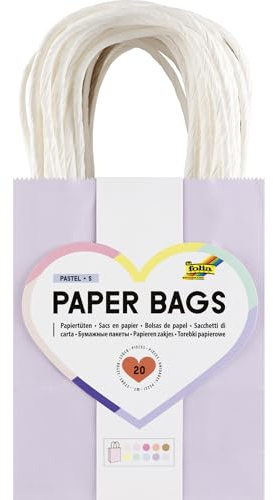 folia 21249 – Paper Bags PASTEL S, 20 kraftpapperspåsar 110–125 g/m² i 10 pastellfärger, ca 12 x 15 x 5,5 cm, för pyssel, dekoration och gåva