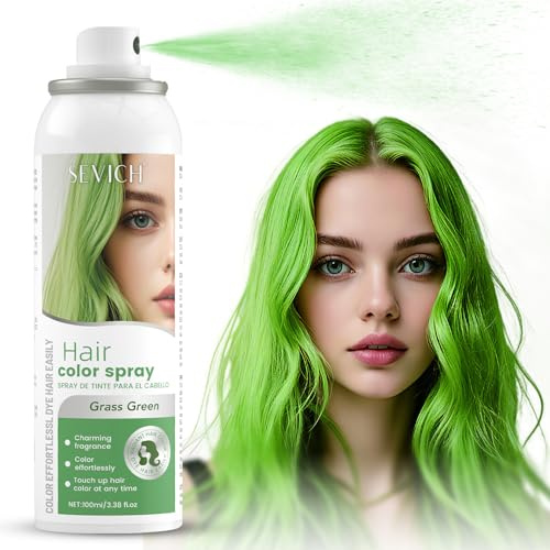 SEVICH Temporary Hair Color Spray Green, Instant Hair Color Application,Hair Dye for Men & Women, Natural Looking,Quick Drying, Non-Sticky, Long-Lasting No Fading, 100mL