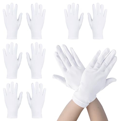 BORISCA 4 Paar Handschuhe, Stoffhandschuhe Wiederverwendbar textilhandschuhe Weich Arbeitshandschuhe für Schmuckinspektionen und Bühnenauftritte Verwendet(Weiß)
