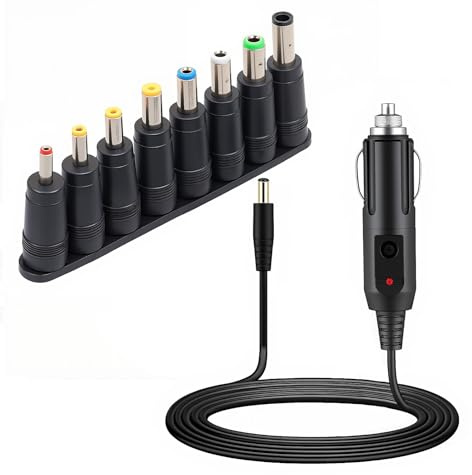 12v Cargador Conector Mechero Coche Cable de Alimentación Universal | Coche Mechero Toma Enchufe, Adaptador Alimentación DC 5,5 x 2,1mm con 8 Conectores para Reproductor de DVD, GPS, TV, Cámara