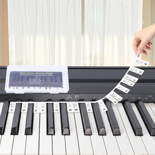 Hyzevee Piano Keyboard Stickers Movable Piano Note Labels for Beginner 88-Key Standard Full-Size Reusable with Box， Black, 1 Pcs