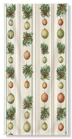 Pancarta decorativa de Navidad, adornos vintage y hojas de acebo, decoración de puerta delantera, telón de fondo colgante para interiores y exteriores, 36 x 72 pulgadas