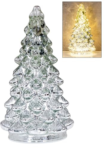 levandeo LED Weihnachtsbaum Silber H20cm Glas Weihnachtsdeko Beleuchtung Tannenbaum Lichtdeko Deko Dekoleuchte