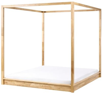 Beliani Cama con Dosel Estilo Minimalista de Madera 180 x 200 cm Dormitorio marrón Claro Herliere