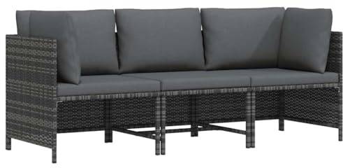Runheo 3-Sitzer-Gartensofa Grau, Poly Rattan, mit anthrazitfarbenen Kissen, Loungesofa für Terrasse und Balkon, wetterfestes Outdoor Möbel Set